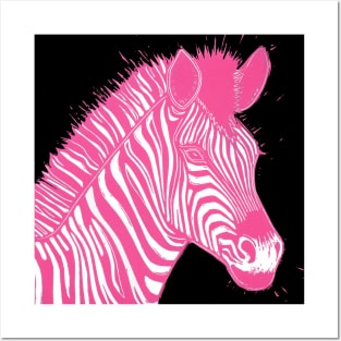 Pink Zebra Linocut Posters and Art